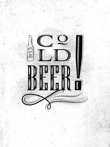 Cartel Con Letras Cerveza Fría Dibujo Sobre Fondo Papel Sucio — Vector de stock