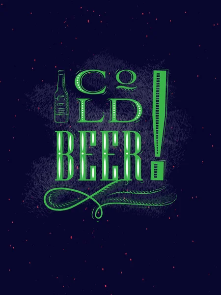 Poster Lettering Birra Fredda Disegno Sfondo Scuro — Vettoriale Stock