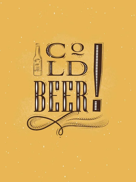 Plakat Schriftzug Kaltes Bier Auf Senfgrund — Stockvektor