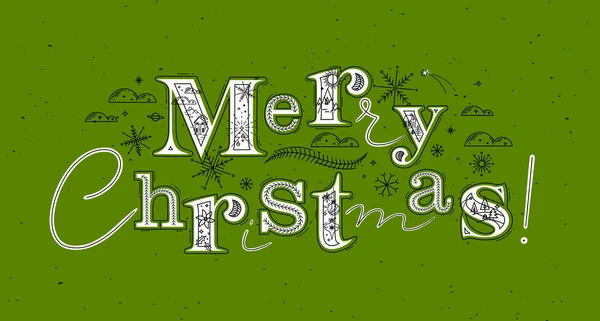 Affisch Bokstäver God Jul Ritning Grafisk Stil Grön Bakgrund — Stock vektor