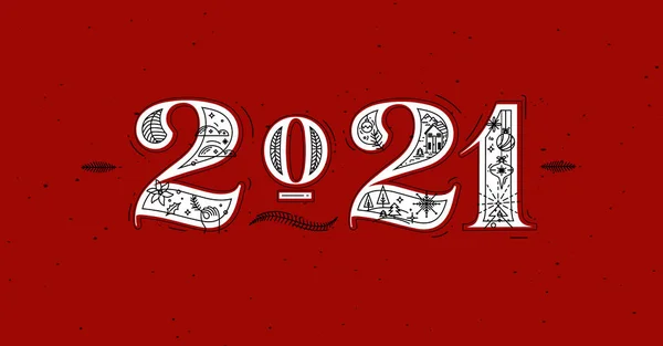 Letras Del Cartel Navidad 2021 Dibujo Estilo Gráfico Sobre Fondo — Vector de stock