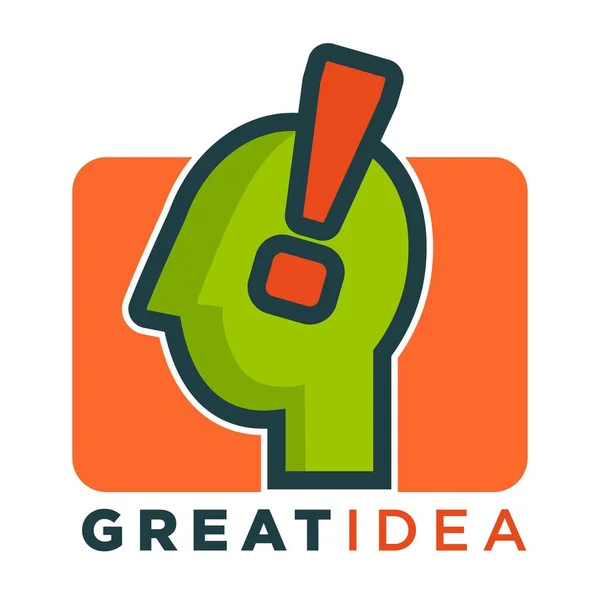 Grande Idée Logotype Minimaliste Avec Profil Humain Point Exclamation Brillante — Image vectorielle