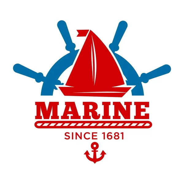 Marine Club Dal 1681 Emblema Promozionale Con Barca Vela Timone — Vettoriale Stock