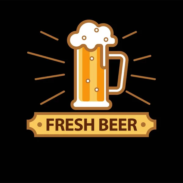 Birra Fresca Promo Logotipo Con Tazza Vetro Pieno Coppa Con — Vettoriale Stock