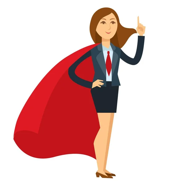 Supermujer Pose Fuerte Heroica Con Gran Capa Roja Mujer Moderna — Vector de stock