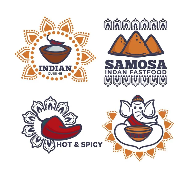 Kuchnia Indyjska Restauracja Lub Fast Food Szablony Logo Wektorowe Ikony — Wektor stockowy
