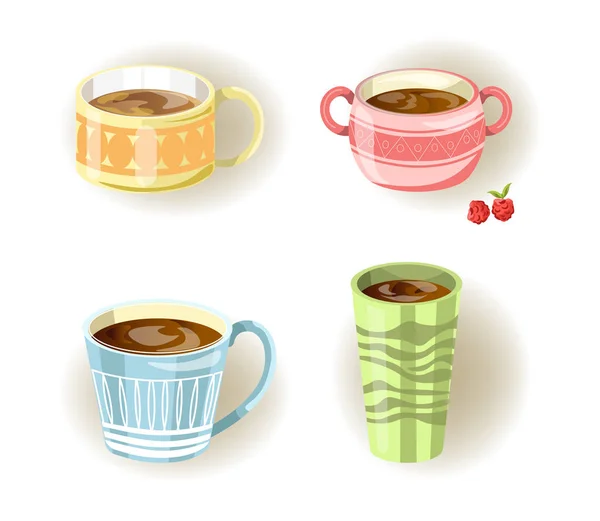 Cups Mugs Bowls Different Icons Tea Coffee Soup Bowl Cafe — Stock Vector