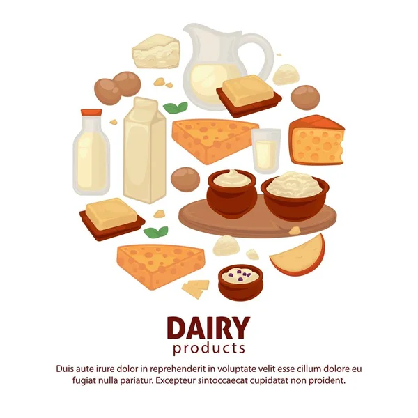 Milk Dairy Farm Food Products Poster Vector Icons Milk Sour — Stock Vector