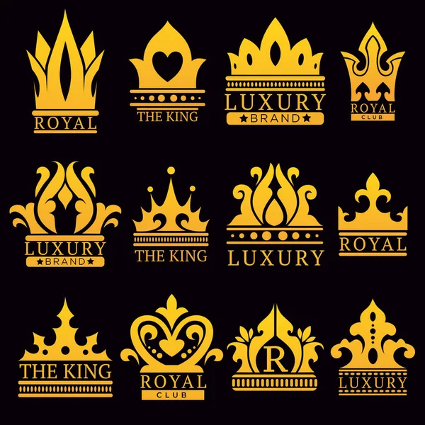 Luxus Königliche Marke Emblem Mit Goldenen Kronen Gesetzt König Oder — Stockvektor