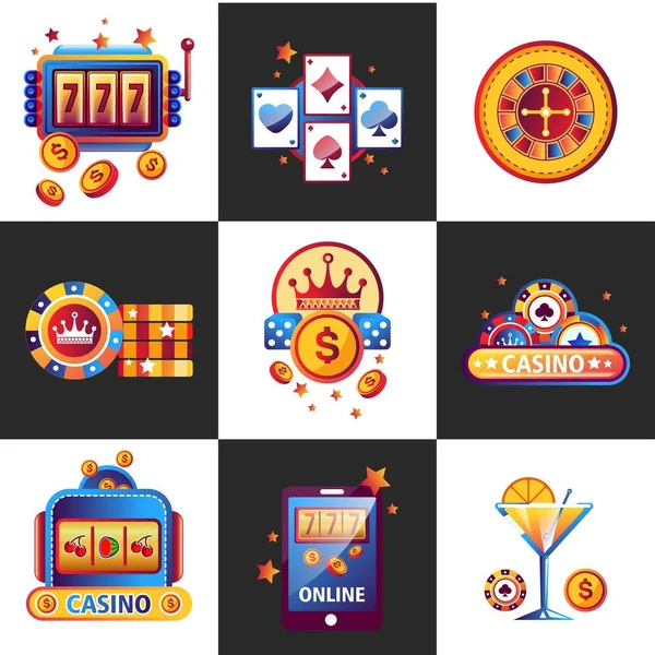 Casino Línea Emblemas Promoción Con Juego Equipos Juego Máquina Tragaperras — Archivo Imágenes Vectoriales