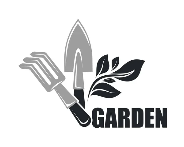 Giardino Modello Logo Attrezzi Giardinaggio Negozio Giardiniere Icona Vettoriale Isolata — Vettoriale Stock