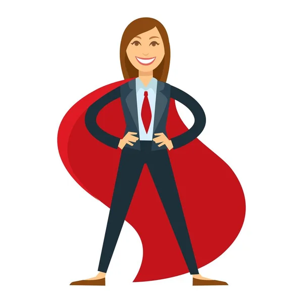 Superhéroe Femenino Traje Oficina Con Corbata Roja Capa Supermujer Pose — Vector de stock