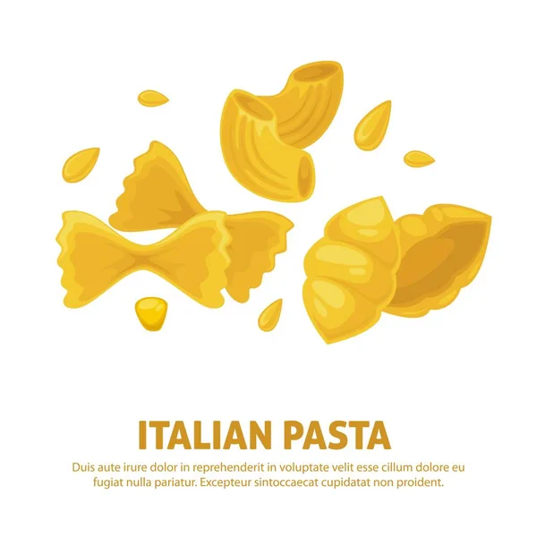 Cartel Vectorial Pasta Italiana Farfalle Penne Ravioli Macarrones Para Cocina — Vector de stock