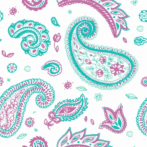 Paisley Seamless Pattern Indian Floral Ornament Vector Abstract Blue Pink — Stock Vector