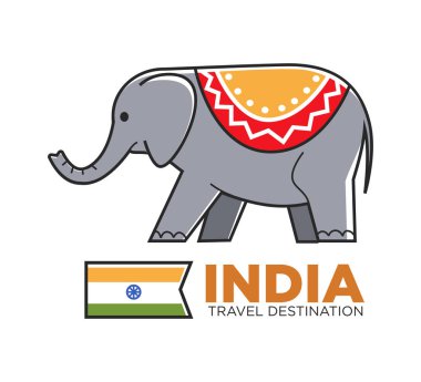 Süsleme battaniye ve Turizm simge ve gezilebilecek yerler için bayrak ile Hint fil