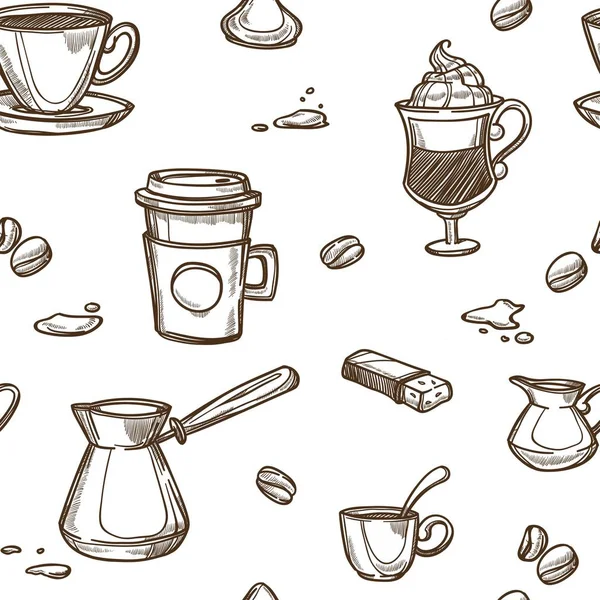 コーヒー カップ 豆は白い背景の分離パターン — ストックベクタ