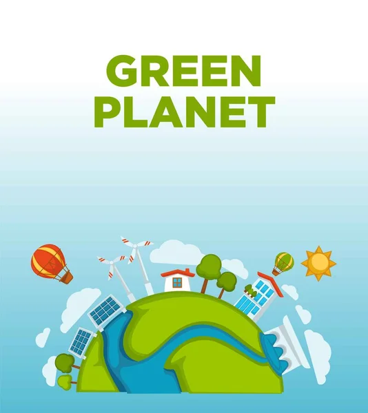 Πράσινο Πλανήτη Συναρπαστικό Promo Αφίσα Την Και Οικολογική Ενέργεια — Διανυσματικό Αρχείο