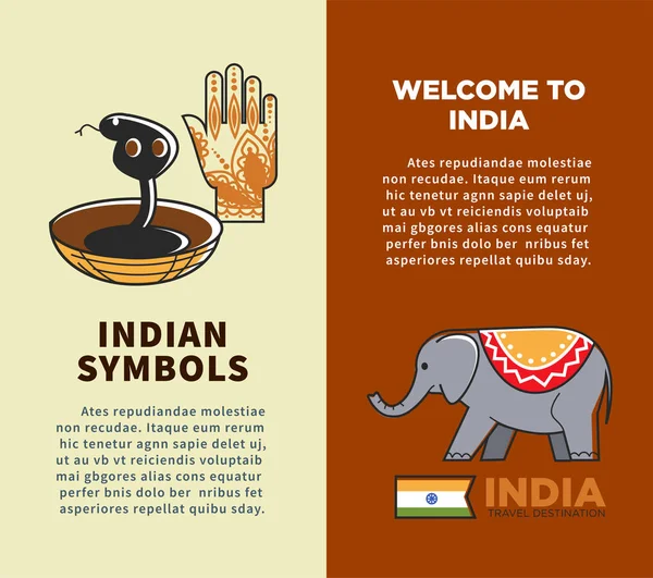 Cartaz Promocional Cultura Indiana Com Conjunto Símbolos Nacionais — Vetor de Stock