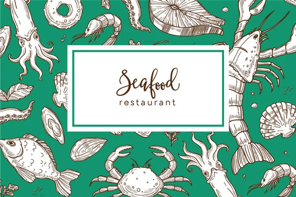 Seafood Restaurant Promo Banner Menu Cover Seamless Pattern — Stock Vector