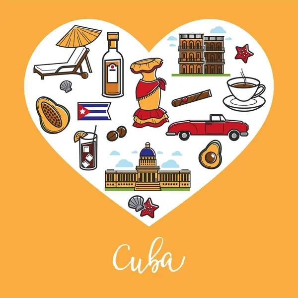 Cuba Poster Promozionale Con Famosi Simboli Paese Impostato — Vettoriale Stock