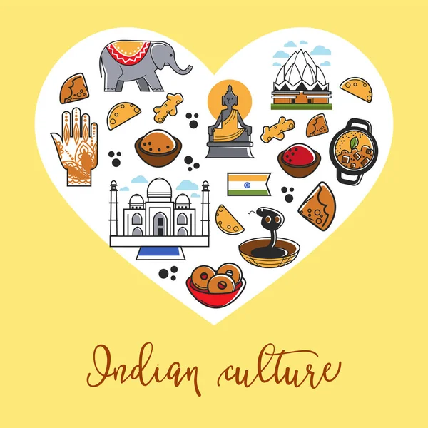 Indian Culture Promo Poster National Symbols Set — Stock Vector