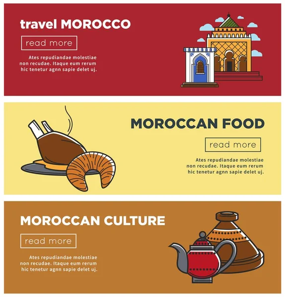 Drapeau Marocain Bâtiment Mosquée Musulmane Symboles Alimentaires — Image vectorielle