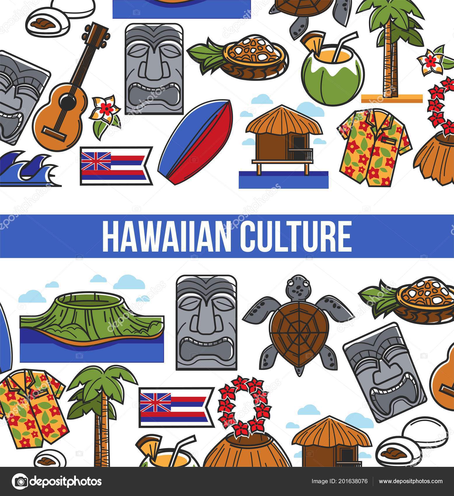 Hawaii Travel Landmark Hawaiian Culture Symbols Poster Vector Hawaii Flag Stock Vector Image by 