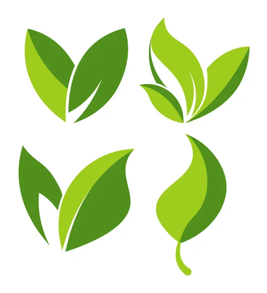 绿叶徽标模板 生态环境或自然生态和绿色能源或有机生物食品产品设计的叶子矢量图标 — 图库矢量图片