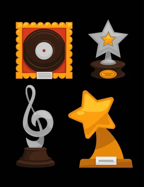 星と音楽注音部記号のゴールデン賞ロゴ 勝者の名前プレートの勝利記号のベクトル テンプレート — ストックベクタ
