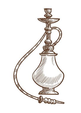 Nargile oryantal madde yasaktır tek renkli için anahat simgesini çizin. Doğu gelenekleri shisha aromatik buharlar nefes için uzun tüp ile. Arapça lounge öğe işareti vektör illüstrasyon izole