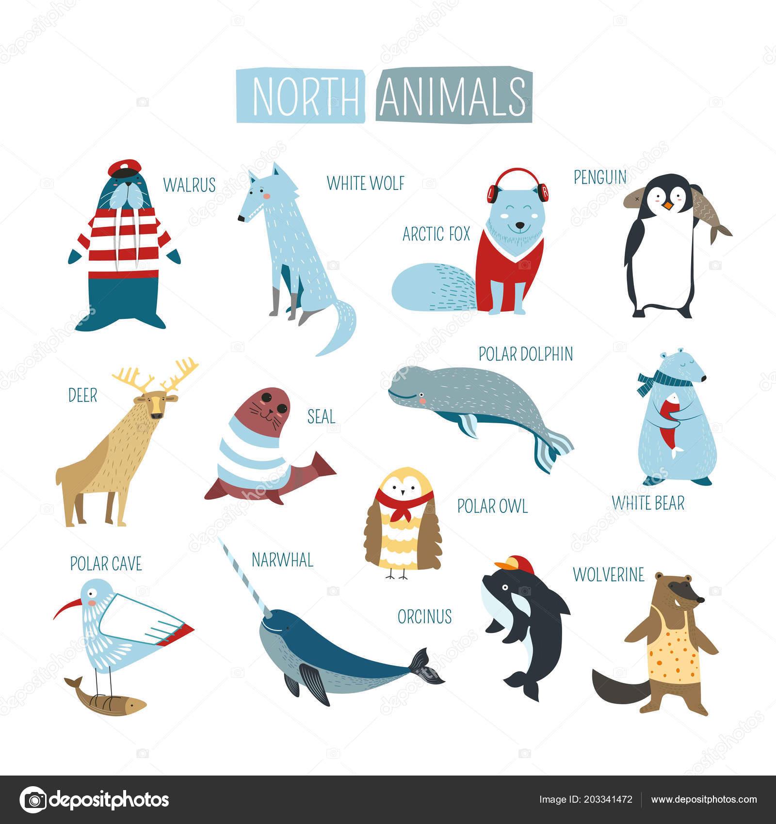Cartoon North South Pole Animals Kids Design Stock Vector Image by  ©Sonulkaster #203341472
