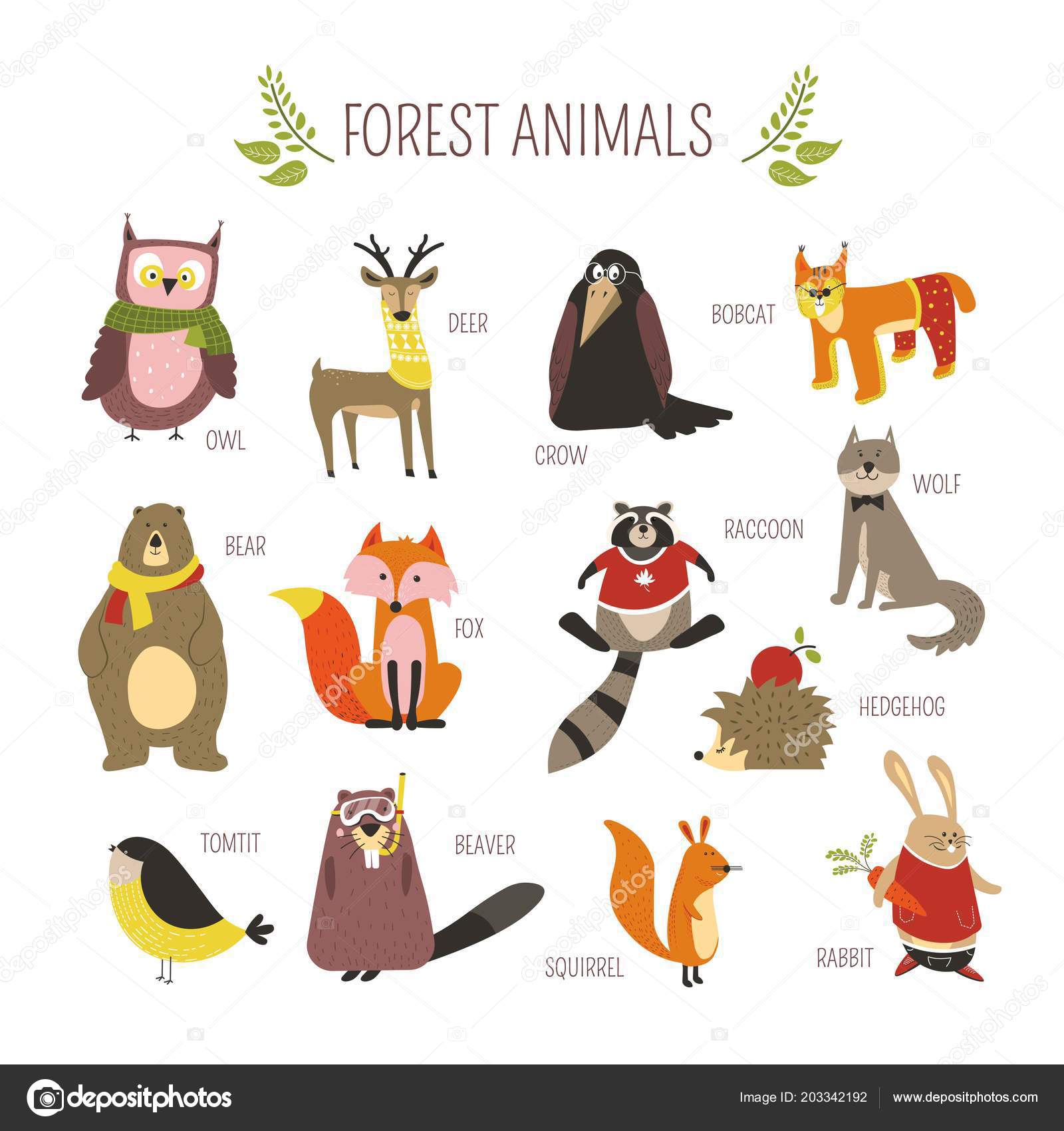 Cartoon Forest Animals Birds Kids Design Stock Vector Image by ©Sonulkaster #203342192 Cartoon Forest Animals Birds Kids Design Stock Vector Image by ©Sonulkaster #203342192