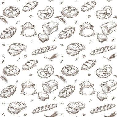 Ekmek veya ekmek tahıl kroki desen arka plan. 