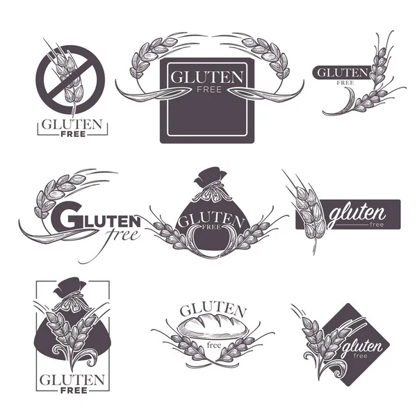 Conjunto Plantillas Logotipo Vectores Sin Gluten — Vector de stock