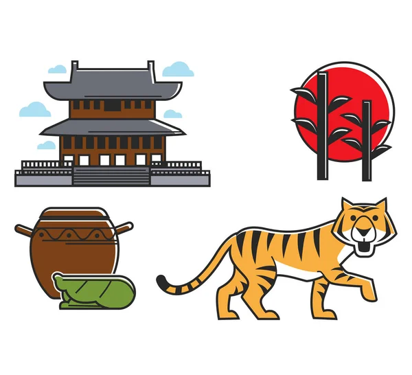 Japonais Oriental Diverses Icônes Symboliques Ensemble — Image vectorielle