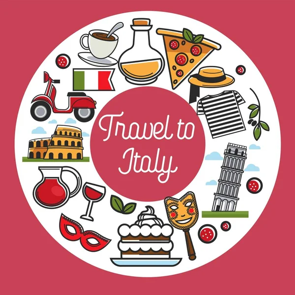 İtalya seyahat kroki ünlü sembolleri.