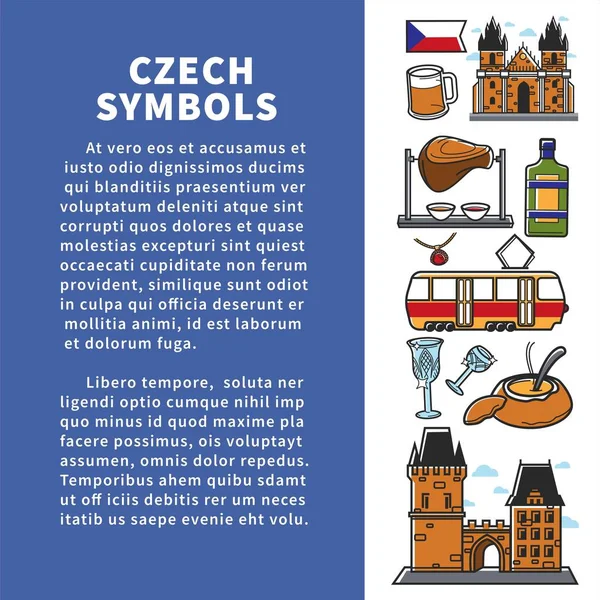 Affiche Symboles Tchèques Avec Titre Signes Pays Européen — Image vectorielle