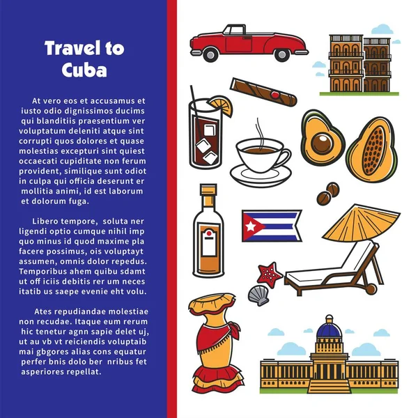 Cuba Cartaz Viagem Com Informações — Vetor de Stock