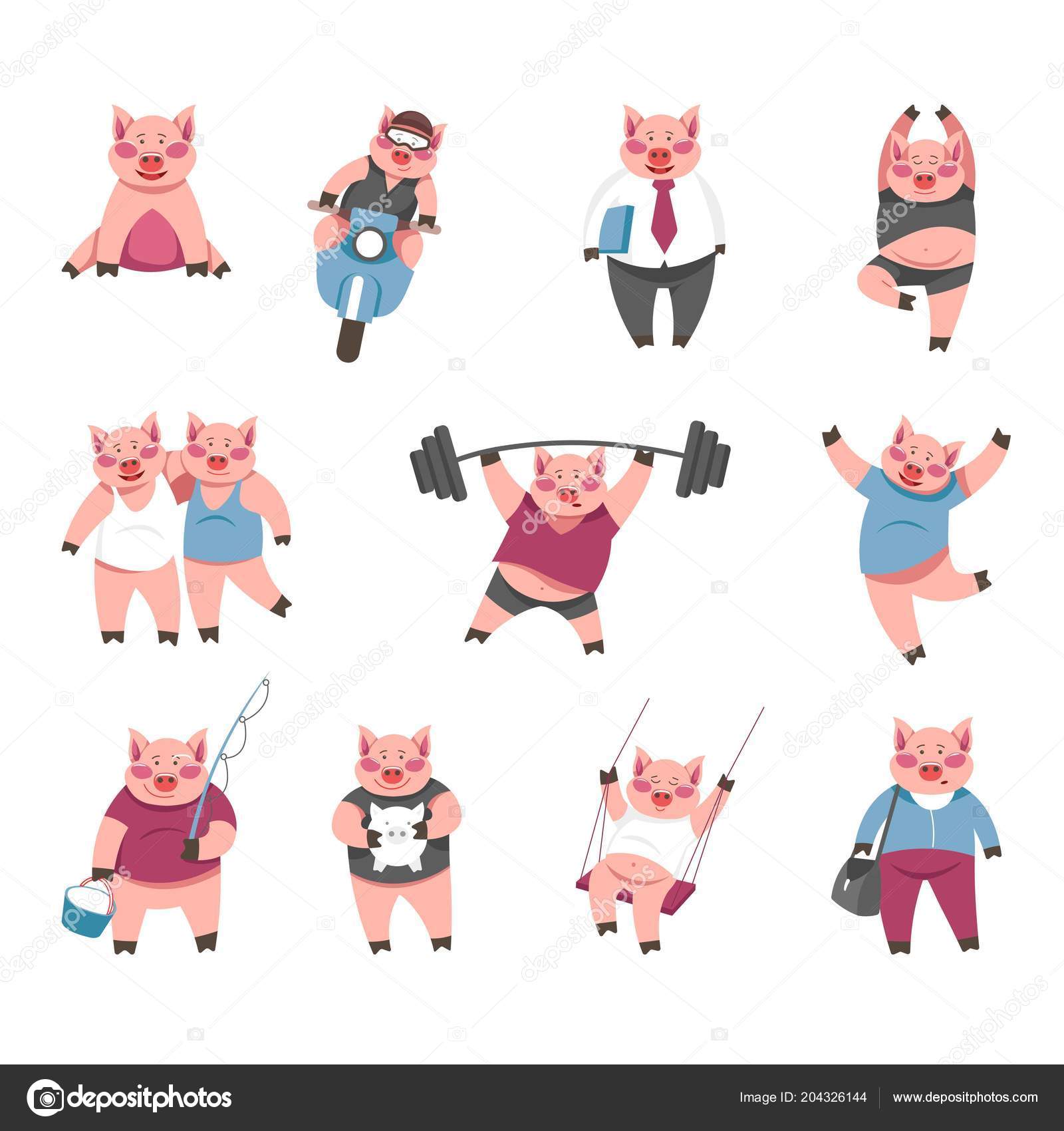 Cartoon Pigs Characters Human Life Daily Routine Stock Vector Image by  ©Sonulkaster #204326144