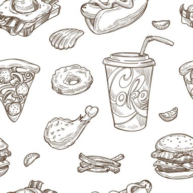 Fast food kroki desen beyaz arka plan üzerinde