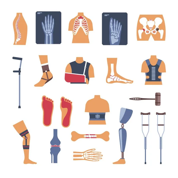 Ortopédia Orvostudományban Kezelést Vektoros Ikonok Ízületi Röntgen Kézzel Csonttörés Vagy — Stock Vector