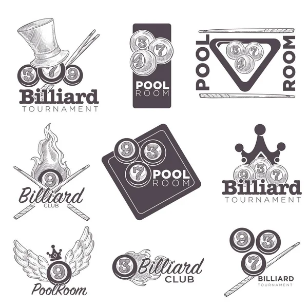Billard Oder Poolraum Logos Für Den Meisterschaftsverein — Stockvektor