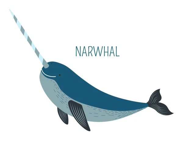 独角鲸与尖锐的喇叭 幼稚的书卡通人物 — 图库矢量图片