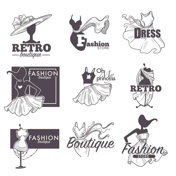 Moda Vestido Boutique Logotipos Padrão — Vetor de Stock