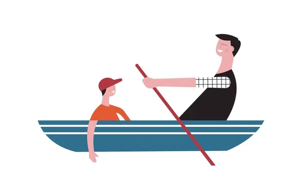 Père Avec Fils Naviguant Sur Bateau Dans Parc Lac — Image vectorielle