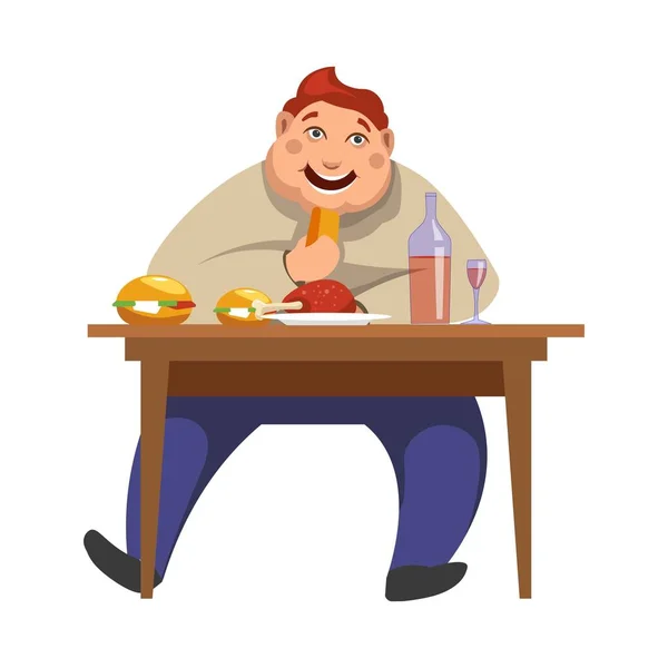 Gluttony Excessive Eating Obesity Addicted Man People Bad Habits — Stock Vector