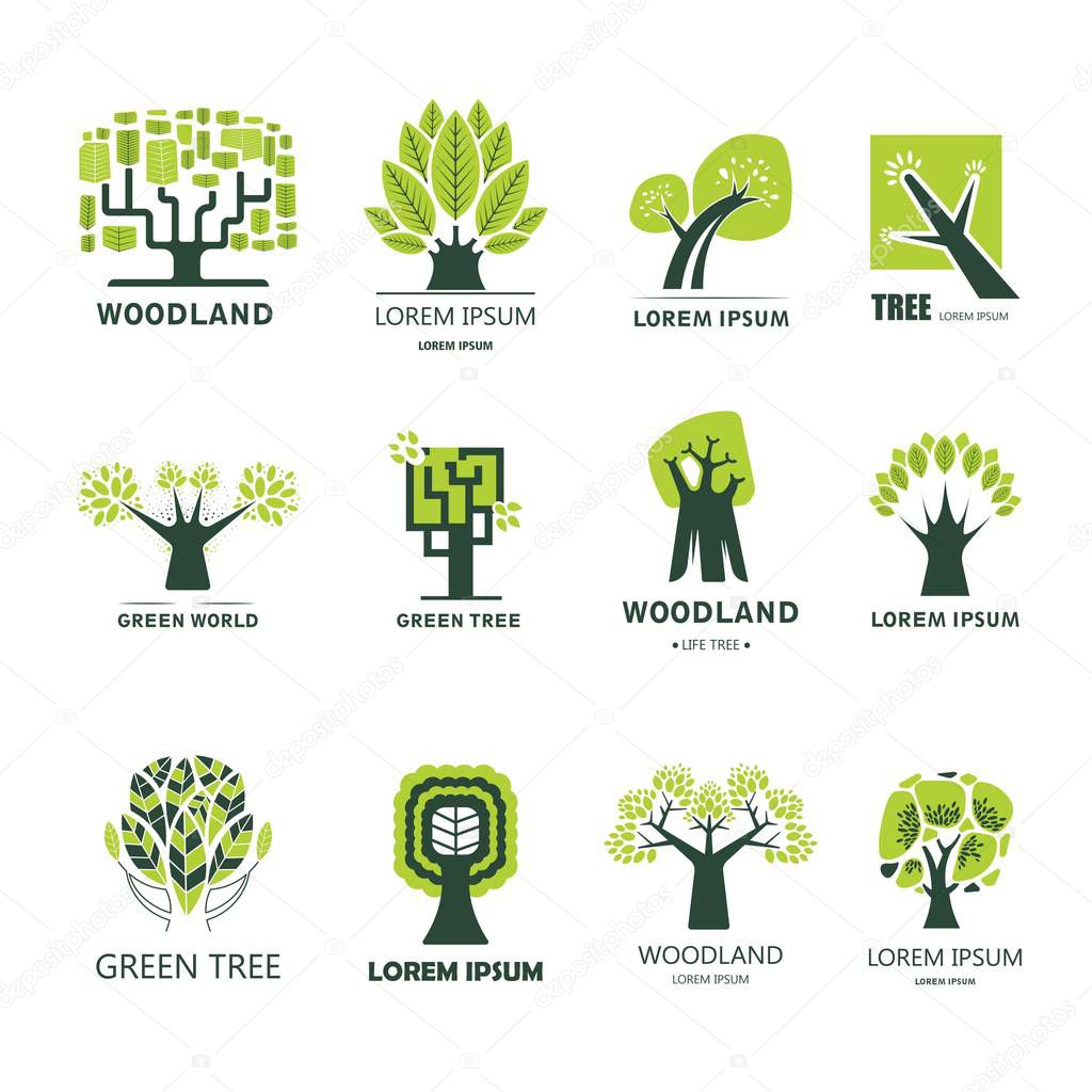 Tree vector logo for green landscape design, eco woodland gardening or horticulture service company