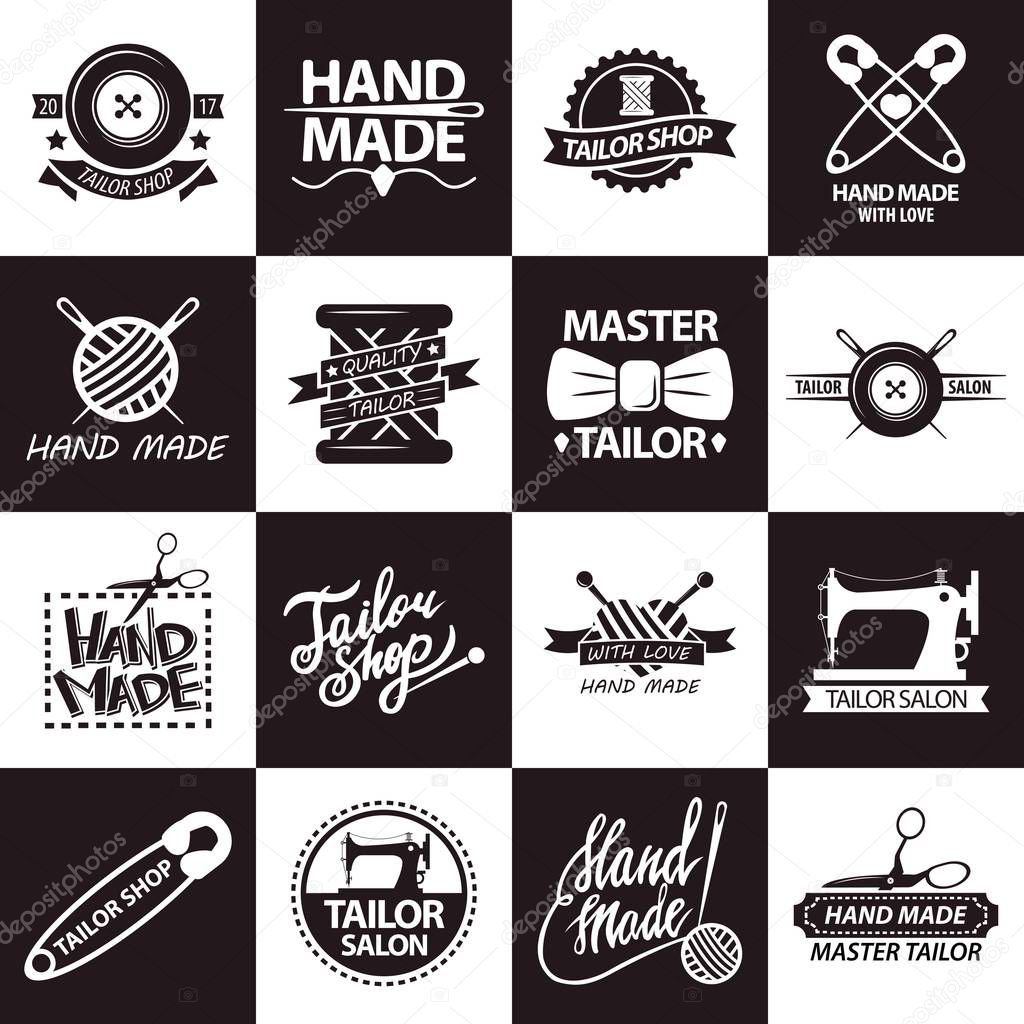 Tailor shop or dressmaker atelier salon vector logo templates