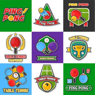 Spor Kulübü veya oyun turnuva ödülü için ping pong veya masa tenisi vektör logosu