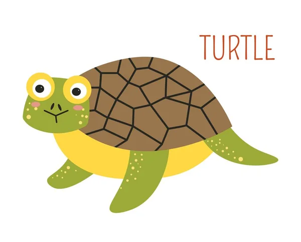 Tortuga Con Caricatura Concha Infantil Personaje Del Libro Animal Anfibio — Vector de stock